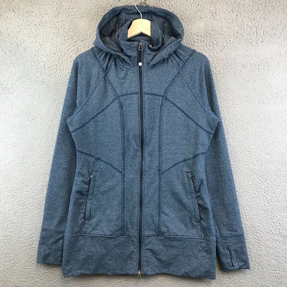 Athleta Womens Sz M Fitted Hooded Full Zip Jacket Blue Hoodie